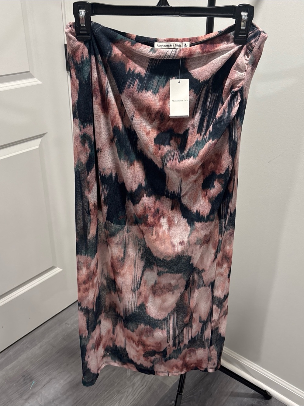 NWT Abercrombie & Fitch Pink Tie-Dye Midi Skirt with lined black short skirt
